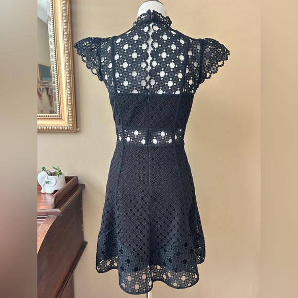 Sandro Jannie Lace A-Line Mini Dress Black Cap Flutter Sleeve Mini Size 38 - Picture 10 of 16